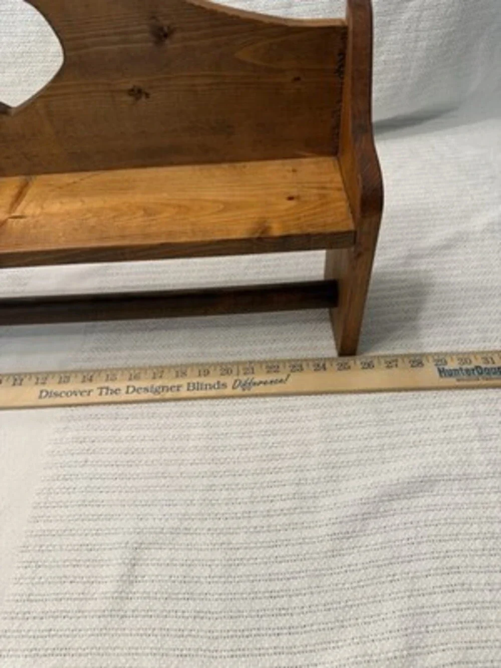 Vtg Solid Wood Wall Shelf Quilt Rack Hanging Bar  37.5” Heart Cutout Cottagecore